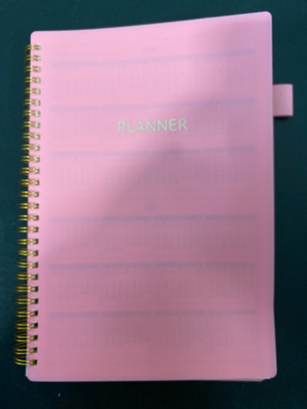 Photo 3 of Pink Girls Wire Binder Planner - Weekly & Monthly Planner Runs from January 2024 to December  12 Monthly Tabs, 14 Notes Pages, Inner Pocket, Flexible Cover with Twin-Wire Binding, Pink
