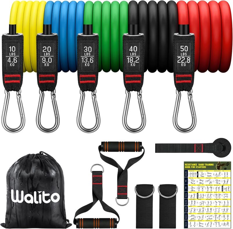 Photo 1 of WALITO Resistance Bands Set - Exercise Bands with Handles, Door Anchor, Legs Ankle Straps, for Heavy Resistance Training, Physical Therapy, Muscle Training, Yoga, Home Workouts
