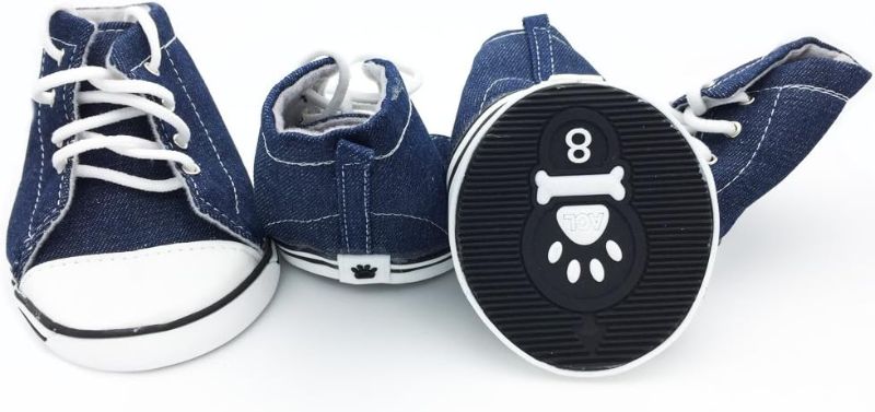 Photo 2 of PETFAVORITES Cute Puppy Pet Dog Sporty Shoes Lace up Blue Canvas Dog Boots Nonslip Dog Booties Sneaker for Small to Medium Doggies, Pack of 4 (Size 8, Blue)
