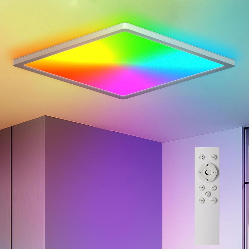Photo 1 of BLNAN RGB 18W Ceiling Light with Remote ControlKDimmable LED Flush Mount Ceiling Light Fixture, Square Color Changing Hardwired Lamp for Bedroom Living Room Kid Room Party
