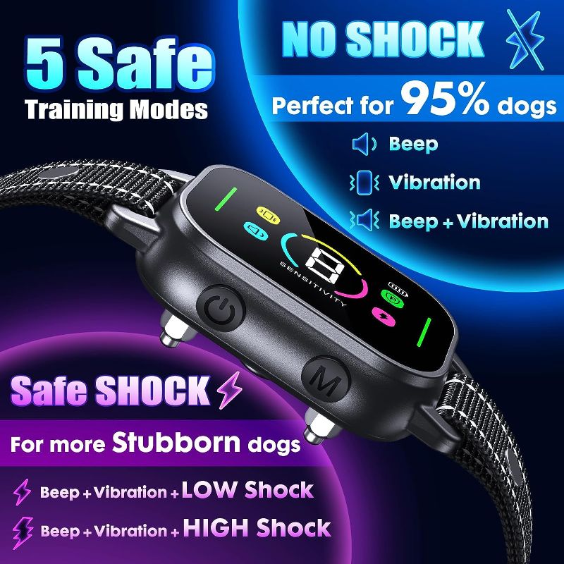 Photo 2 of NHUJK Bark Collar- Smart Dog Bark Collar for Small Medium Large Dogs, Rechargeable Anti Bark Training Collar with 8 Adjustable Sensitivity, Barking Collar with Beep Vibration Harmless Shock-Black
