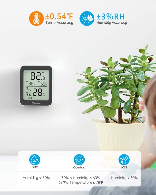 Photo 2 of Govee Indoor Hygrometer Thermometer 2 Pack, Bluetooth Humidity Temperature Gauge with Large LCD Display, Notification Alert with Max Min Records, 2 Years Data Storage Export for Room Greenhouse, Black
