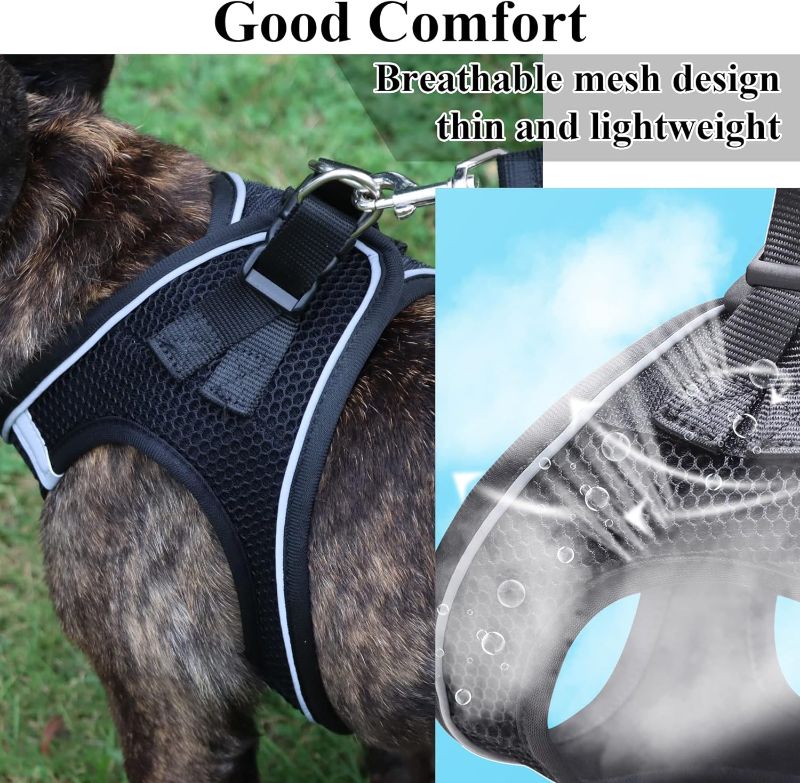 Photo 2 of Balabuki Dog Harness Vest for Small and Medium Dogs No Pull, Easy Walk Soft Step in Escape Proof Reflective Harness and Leash Set, L Black
