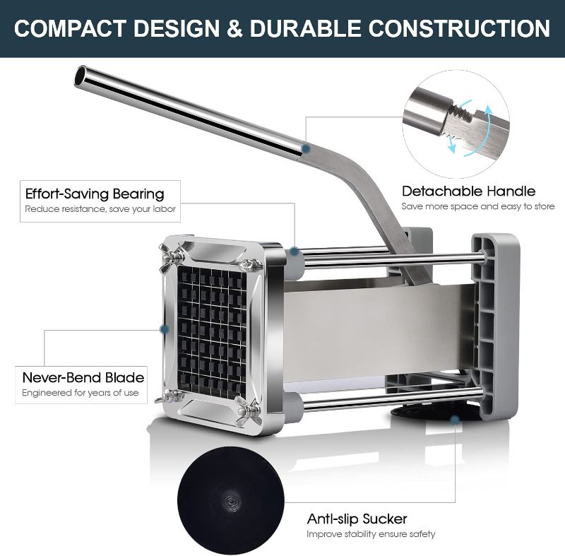 Photo 2 of French Fry Cutter, Sopito Professional Potato Cutter Stainless Steel with 1/2-Inch Blade Great for Potatoes Carrots Cucumbers
