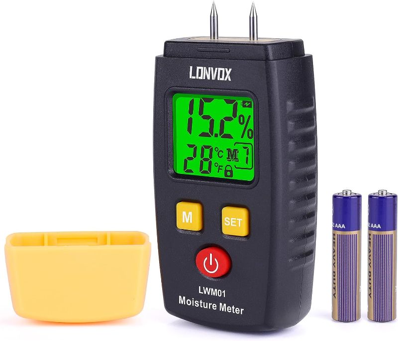 Photo 1 of Wood Moisture Meter, LONVOX Pin-type Digital Moisture Detector with Backlit LCD Display, Water Leak Detector with 7 Modes, Handheld Moisture Meter for Lumber, Firewood, Drywall, Walls, Woodworking
