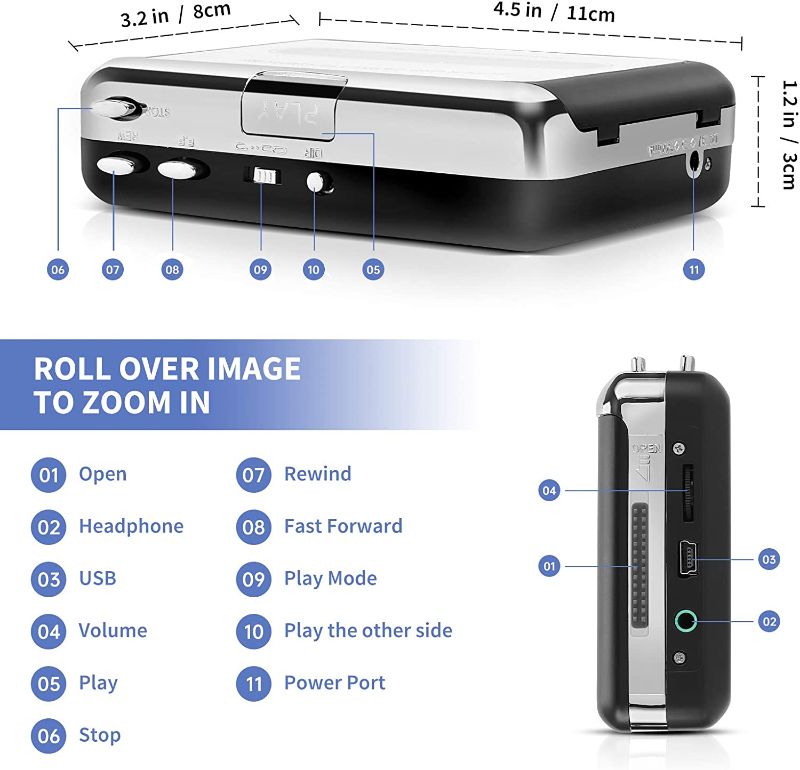 Photo 4 of Reshow Cassette Player – Portable Tape Player Captures MP3 Audio Music via USB – Compatible with Laptops and Personal Computers – Convert Walkman Tape Cassettes to iPod Format
