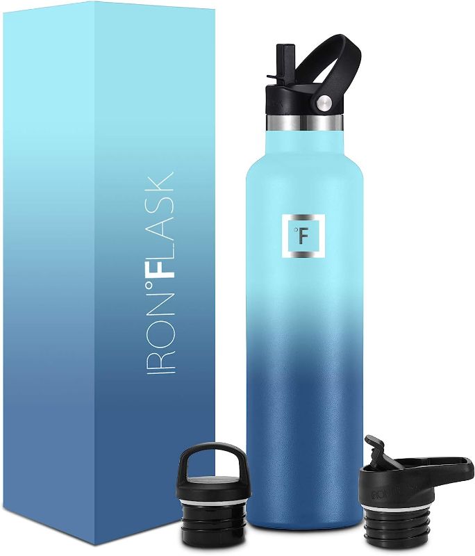 Photo 1 of IRON °FLASK Sports Water Bottle - 24 Oz - 3 Lids (Narrow Straw Lid) Leak Proof Vacuum Insulated Stainless Steel - Hot & Cold Double Walled Insulated...
