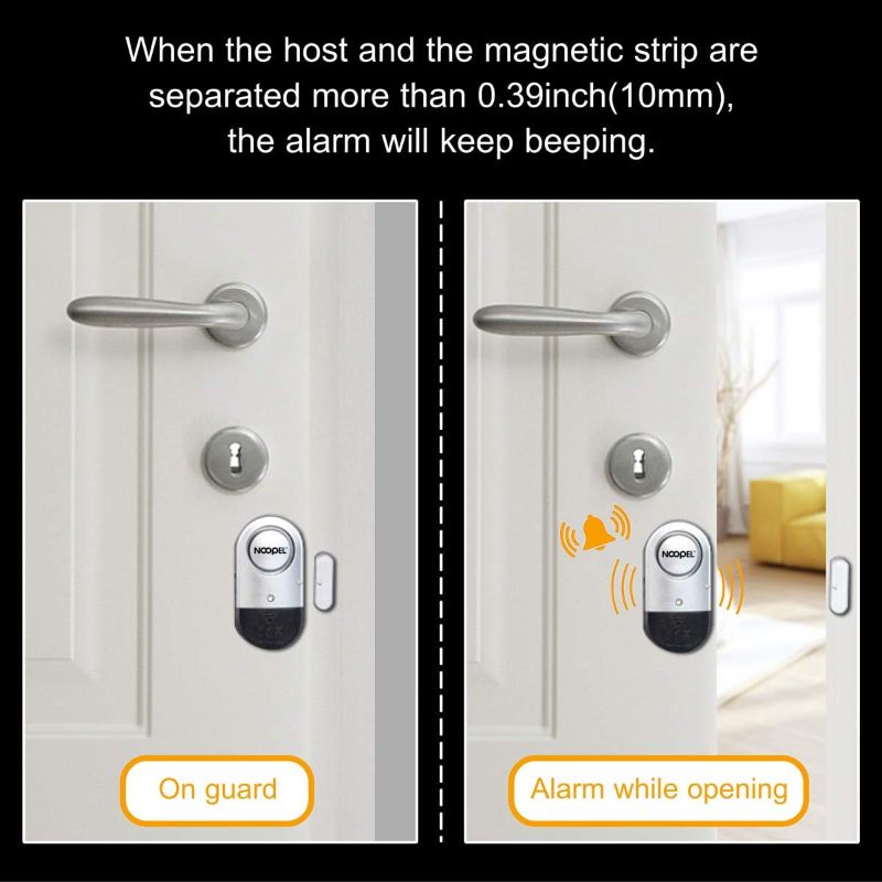 Photo 2 of Door Window Alarm 2 Pack Noopel Home Security Sensor Burglar Anti-Theft 120DB Alarm with Batteries Included - DIY Easy to Install (2)
