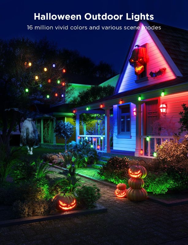 Photo 2 of Govee Outdoor String Lights H7021, 96ft RGBIC Halloween Lights Outdoor with 30 Dimmable IP65 Waterproof Warm White LED Bulbs, 2 Ropes of 48ft Outdoor String Lights Work with Alexa for Decoration
