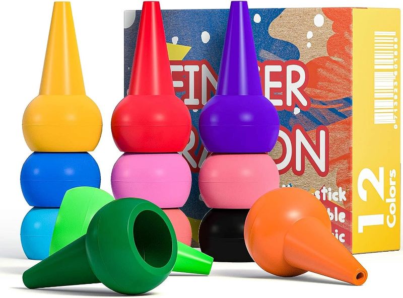 Photo 1 of Mimoo Finger Crayons for Toddlers, 12 Colors Finger Paint Palm Grip Crayons for Babies Toddler Crayons Washable Finger Paint Crayons, Kids, Children, Boys and Girls
