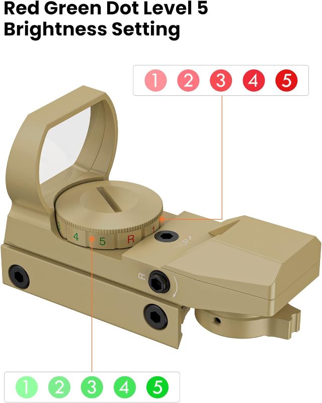 Photo 3 of EZshoot Red Green Dot Gun Sight Scope Reflex Sight, 4 Adjustable Reticles Holographic Optic with 20mm Rail Mount
