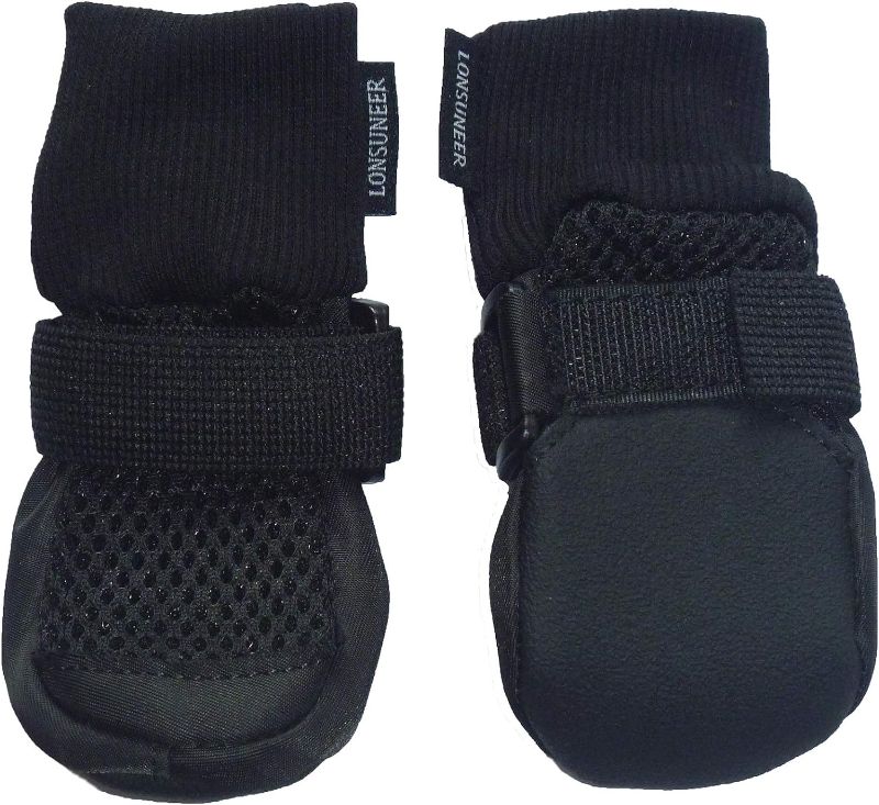 Photo 2 of LONSUNEER Paw Protector Dog Boots Set of 4 Breathable Soft Sole and Nonslip Color Black in 5 Sizes- SIZE M
