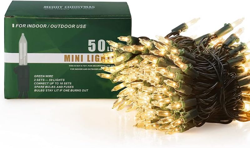 Photo 1 of  Mini String Lights, 50Count  Incandescent Bulb Waterproof Merry Christmas Lights Plug in for Indoor Outdoor Halloween Party Patio Christmas Decor,Green Wire
