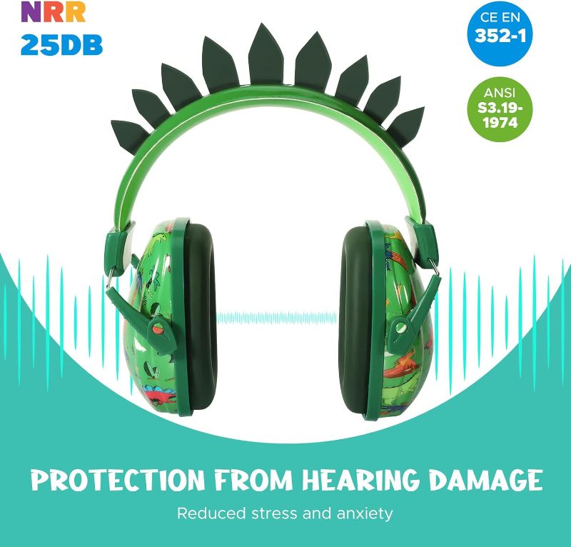 Photo 1 of VANDERFIELDS- Noise Cancelling Headphones for Kids,Toddlers,Teens Boys Ages 1-12,Dinosaur Ear Hearing Protection Sound Proof Safety Earmuffs for Concerts,Monster Trucks,Sensitive Ears

