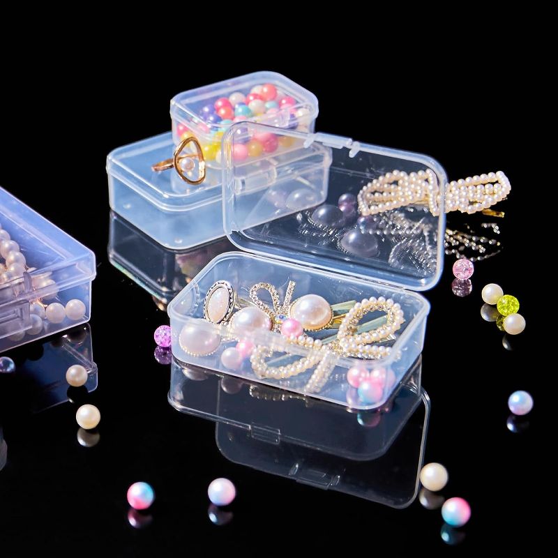 Photo 2 of Qeirudu 6 Pcs Small Plastic Containers with Lids - Mini Plastic Craft Storage Boxes with Hinged Lids Clear Bead Organizer for Jewelry Findings and Art...
