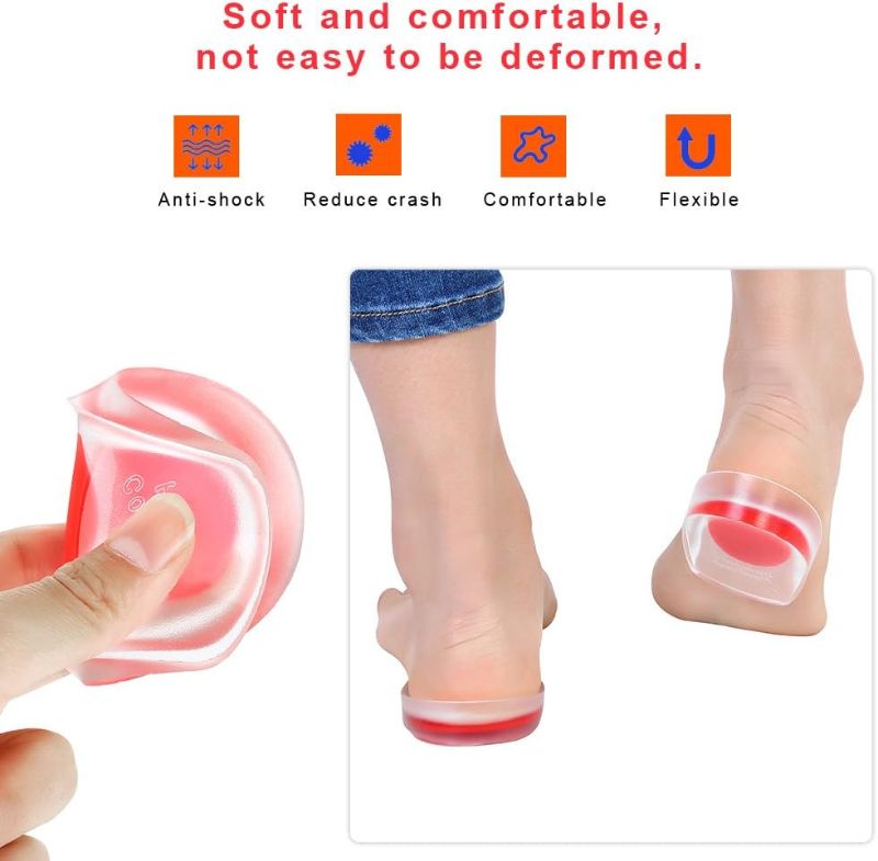 Photo 3 of ZLMC Silicone Gel Heel Cups- Pair of Heel Cushion Shoe Inserts Plantar Fasciitis Inserts - Silicone Gel Heel Pads for Heel Pain, Bone Spur & Achilles Pain (Red)
