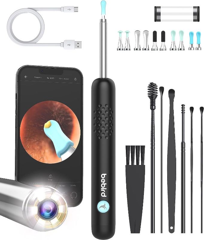 Photo 1 of BEBIRD Ear Wax Removal Tool - R1 Upgraded Ear Cleaner with 1080P Camera, Smart Visual Earwax Remove Kits with 7 Pcs Ear Set for Daily Ear Pick, 6 LED Lights, 10 Ear Scoop Ear Tips Replacement, Black

