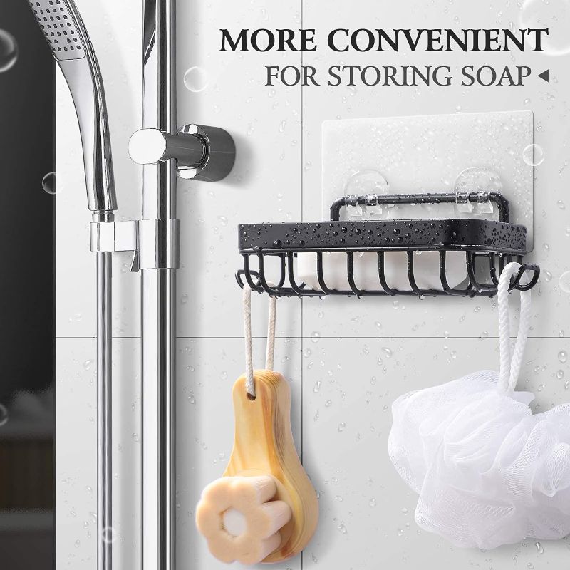 Photo 1 of Soap Dish Holder for Shower Wall, 304 Stainless Steel Bar Soap Holder with Hooks for Bathroom, Spong Holder for Kitchen Sink-Powerful Adhesive No Drilling
