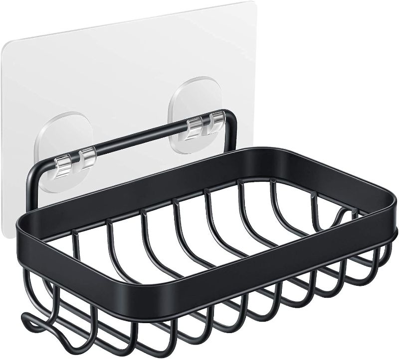 Photo 1 of Soap Dish Holder for Shower Wall, 304 Stainless Steel Bar Soap Holder with Hooks for Bathroom, Spong Holder for Kitchen Sink-Powerful Adhesive No Drilling
