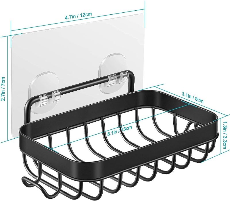 Photo 1 of Soap Dish Holder for Shower Wall, 304 Stainless Steel Bar Soap Holder with Hooks for Bathroom, Spong Holder for Kitchen Sink-Powerful Adhesive No Drilling
