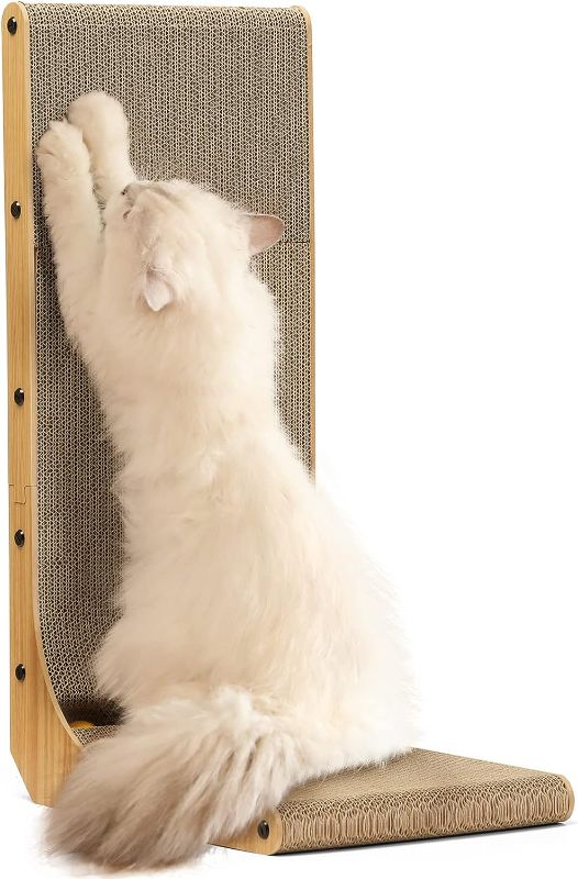 Photo 1 of FUKUMARU Cat Scratcher, 26.8 Inch L Shape Cat Scratch Pad Wall Mounted, Cat Scratching Cardboard with Ball Toy for Indoor Cats, Large Size
