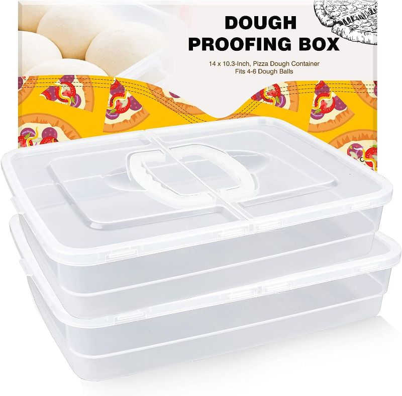 Photo 1 of 2 PCS Dough Trays for Pizza, Commercial Pizza Dough Proofing Box, BPA FREE?Durable Pizza Storage Container, 14" x 10.3" Large Capacity Pizza Dough...
