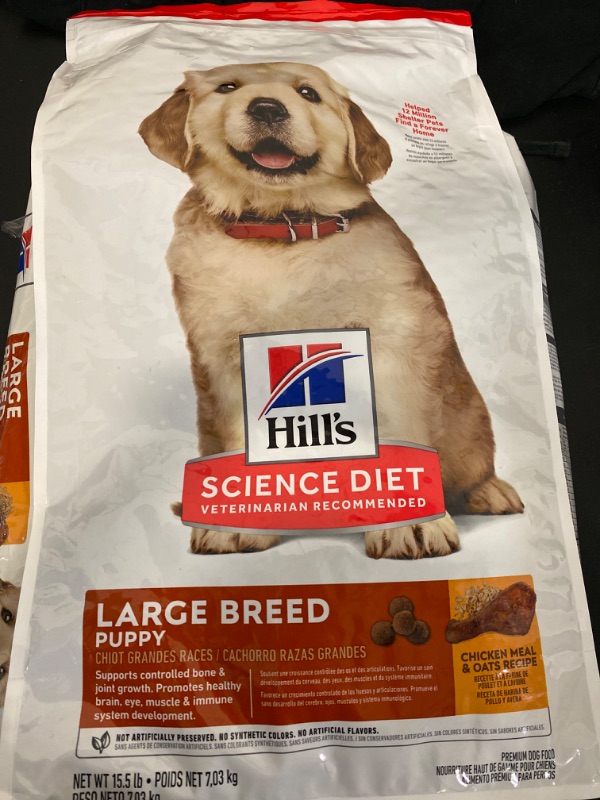 Photo 2 of Hill's Science Diet Dry Dog Food, Puppy, Large Breeds, With Real Meat And Whole Grains, Chicken Meal And Oats Recipe, 15.5 lb. Bag
