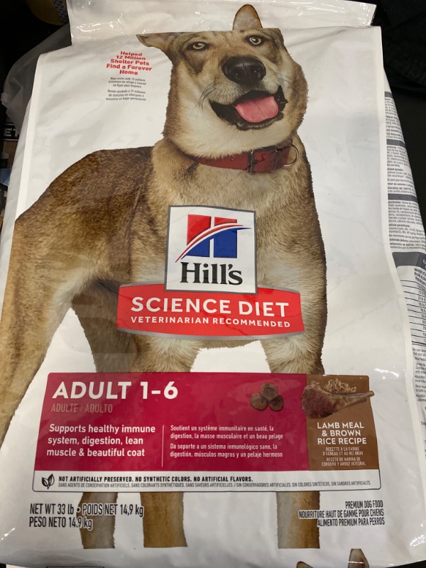 Photo 2 of Hill's Pet Nutrition Science Diet Dry Dog Food, Adult, Lamb Meal & Brown Rice Recipe, 33 lb. Bag

