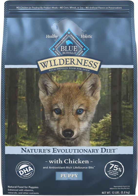 Photo 1 of Blue Buffalo Wilderness High Protein Natural Puppy Dry Dog Food plus Wholesome Grains, Chicken 13 lb bag
