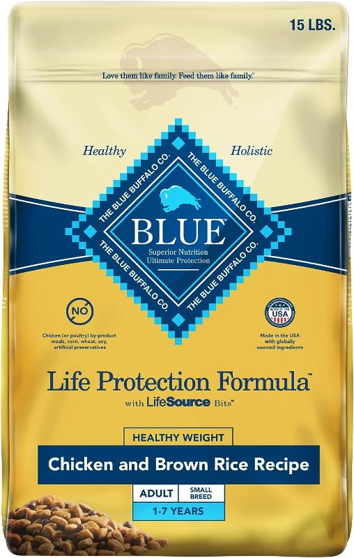 Photo 1 of Blue Buffalo Healthy Weight Small Breed Dog Food, Life Protection Formula, Natural Chicken & Brown Rice Flavor, Adult Dry Dog Food, 15 lb Bag
