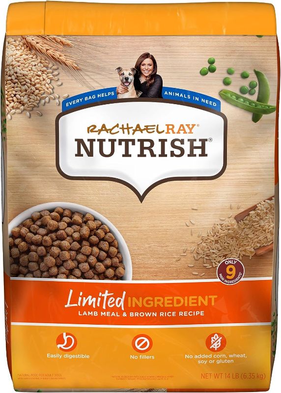 Photo 1 of Rachael Ray Nutrish Limited Ingredient Lamb Meal & Brown Rice Recipe, Dry Dog Food, 14 Pound Bag (Packaging Design May Vary)

