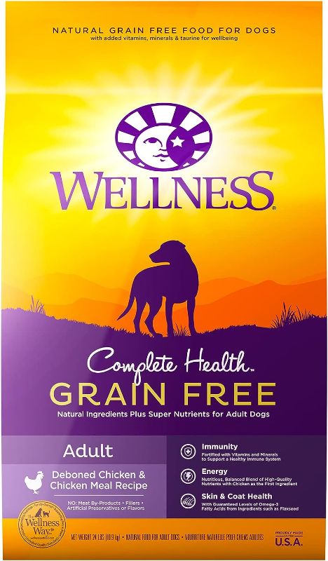 Photo 1 of Wellness Complete Health Grain-Free Dry Dog Food, Natural Ingredients, Made in USA with Real Meat, For All Lifestages (Chicken, 24-Pound Bag)
