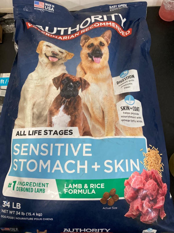 Photo 1 of Authority Lamb & Rice Formula Sensitive Stomach & Skin All Life Stage Dry Dog Food (34 lb)
