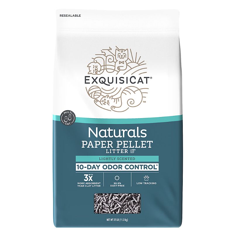 Photo 1 of ExquisiCat Naturals Multi-Cat Paper Pellet Cat Litter - Scented, Low Dust, Low Tracking, Natural 25lb
