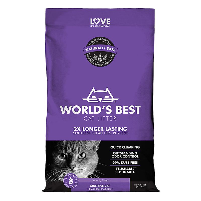 Photo 1 of World's Best ™ Perfectly Calm Clumping Multi-Cat Corn Cat Litter - Lavender Scent, Natural 15lb
