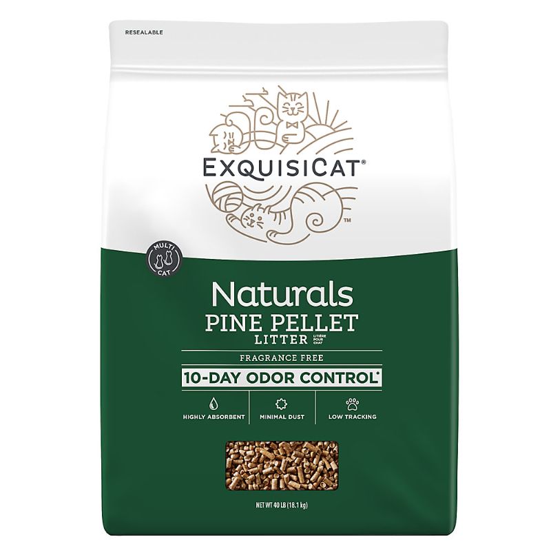 Photo 1 of ExquisiCat Naturals Multi-Cat Pine Pellet Cat Litter - Unscented, Low Dust, Low Tracking, Natural 40lb
