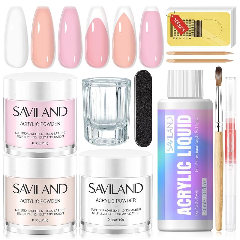 Photo 1 of Saviland Acrylic Nail Kit French Sculpture Set: Clear/Nude/Pink Acrylic Powder and Liquid Set Acrylic Nail Brush Cuticle Oil for Nail Care Professional DIY Acrylic Nail Art Beginner Acrylic Nail Kit
