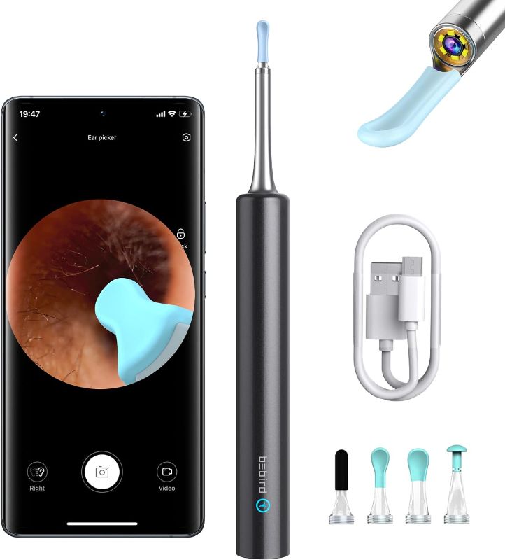 Photo 1 of BEBIRD Ear Wax Removal, Ear Cleaner with Ear Camera, 5 Megapixels 1080P Ear Scope, Ear Picker with 6 LED Lights, Full Set Ear Wax Removal Tool with 4 Ear Scoops, Black
