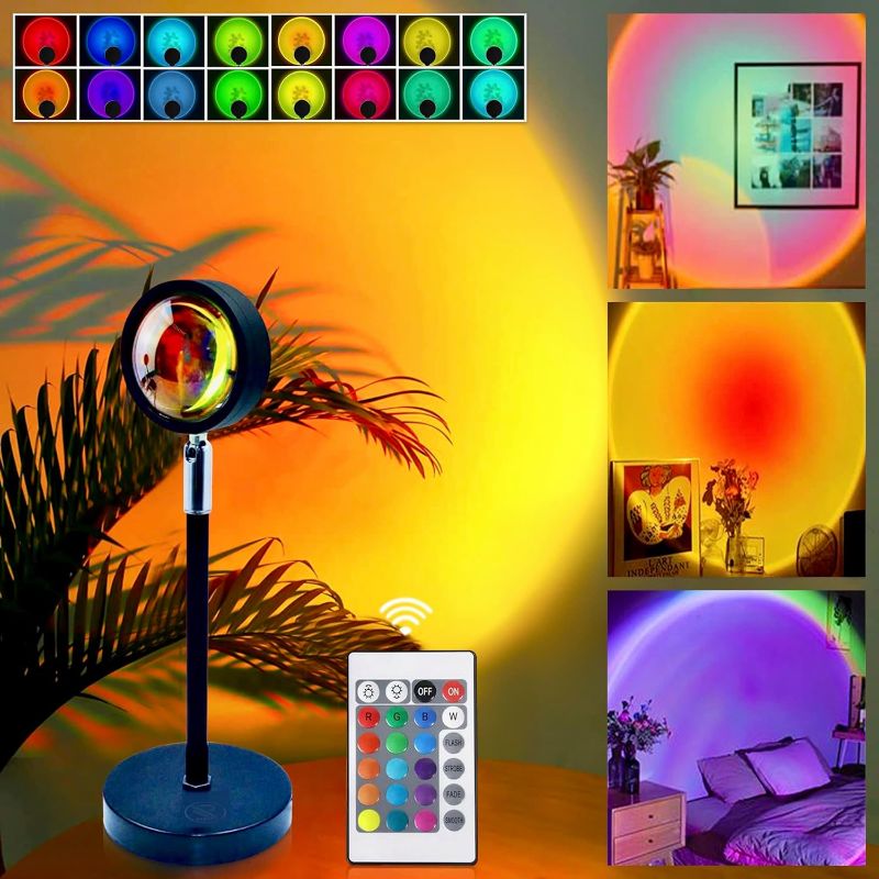 Photo 1 of LATTO DE ROUE Sunset Lamp Projector -16 RGB Colors & 360° Rotation | Sunset Light for Photography/Party/Bedroom Decor | Sunset Projection Lamp - Rainbow Atmosphere Night Mood Light

