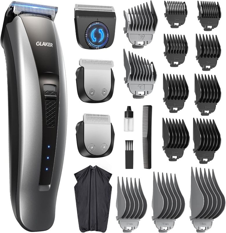 Photo 1 of GLAKER Hair Clippers for Men - Cordless 3 in 1 Versatile Hair Trimmer with 13 Guards, 3 Detachable Blades & Turbo Motor, Professional Beard Grooming Kit for Barbers, USB C Rechargeable

