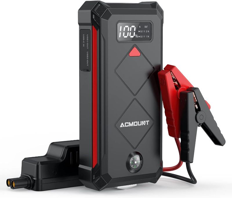 Photo 1 of Acmount Car Jump Starter, 2000A Peak Lithium Jump Starter Battery Pack for Up to 9L Gas or 7L Diesel Engine, Safe 12V Portable Power Pack with LED Screen & LED Light

