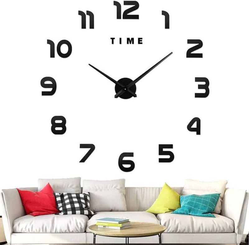 Photo 1 of VREAONE Large Wall Clock for Living Room Decor,Frameless DIY Modern 3D Wall Clock with Mirror Numbers Stickers for Home Bedroom Office Wall Decorations Ideas(Black)
