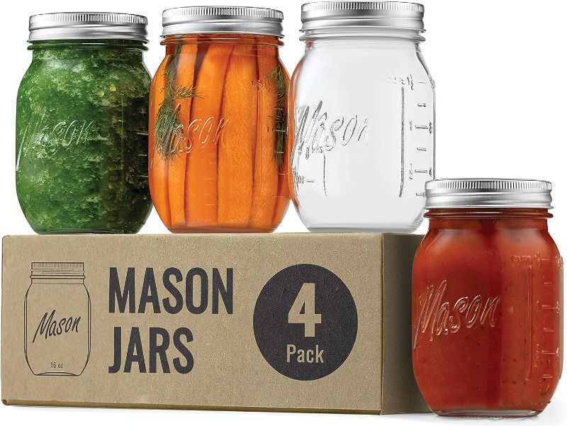 Photo 1 of Paksh Novelty Mason Jars - Food Storage Container - 4-Pack Regular Mouth Glass Jars- Airtight Container for Pickling, Canning, Candles, Home Decor, Overnight Oats, Fruit Preserves, Jam or Jelly

