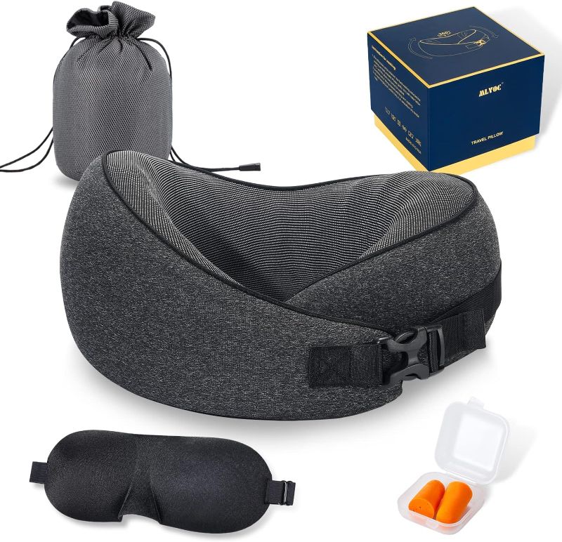 Photo 1 of MLVOC Travel Pillow 100% Pure Memory Foam Neck Pillow, Comfortable & Breathable Cover, Machine Washable, Airplane Travel Kit with 3D Contoured Eye Masks, Earplugs, and Luxury Bag, Standard (Multi)
