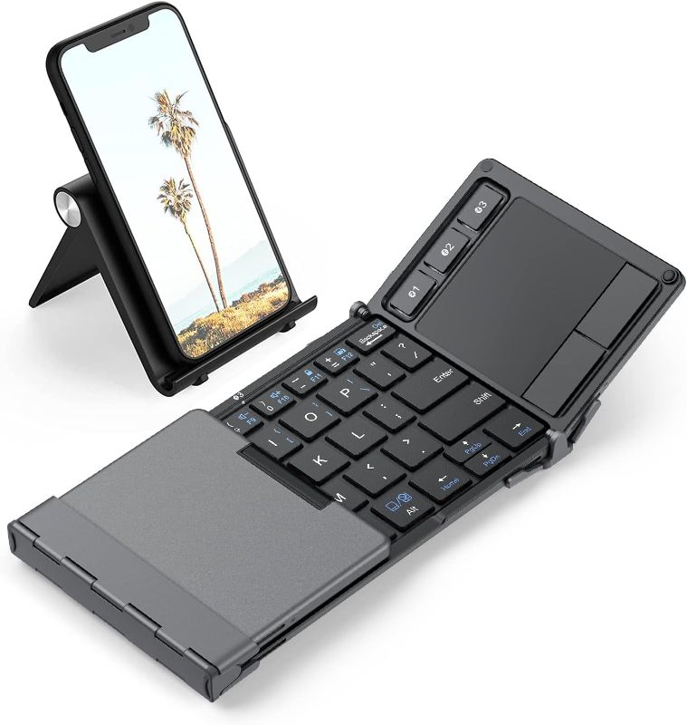 Photo 1 of iClever Bluetooth Keyboard, BK08 Folding Keyboard with Sensitive Touchpad (Sync Up to 3 Devices), Pocket-Sized Tri-Folded Fodable Keyboard for Windows Mac Android iOS
