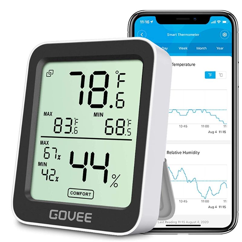 Photo 1 of Govee Hygrometer Thermometer H5075, Bluetooth Indoor Room Temperature Monitor Greenhouse Thermometer with Remote App Control, Notification Alerts, 2 Years Data Storage Export,LCD
