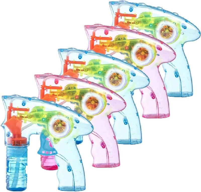 Photo 1 of Prextex Multicolor Wind Up Bubble Gun for Kids, 5pk - LED Light Up Bubble Guns, Bubble Blowers, Bubble Gun Blasters - Indoor & Outdoor Fun, Kid Gifts, Toy for Kids, Boys, Girls - No Batteries Needed
