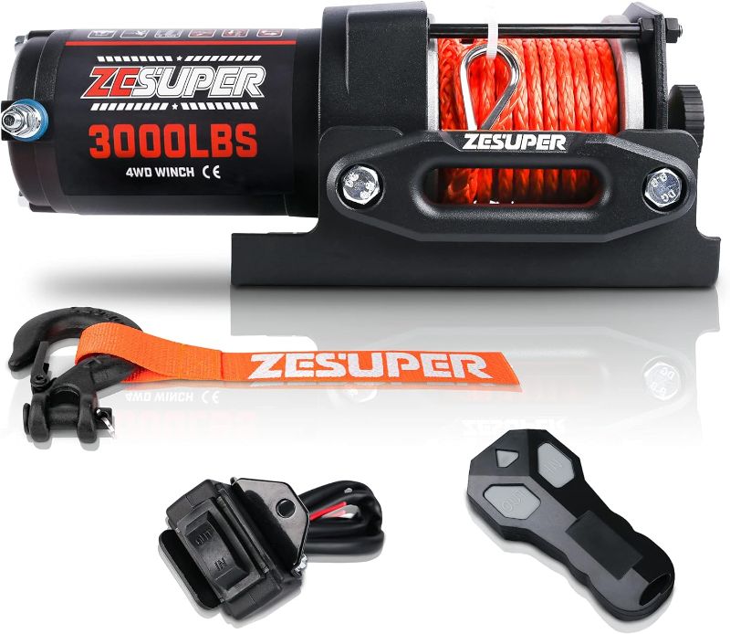 Photo 1 of ZESUPER 3000 lb 12V DC Electric Winch for Towing ATV/UTV Off Road with Wireless Remote New Synthetic Rope Mounting Bracket
