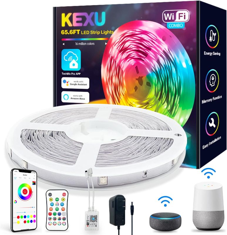 Photo 1 of KEXU LED Lights for Bedroom 65.6ft Smart WiFi and Bluetooth LED Strip Lights Work with Alexa Google Home Music Sync Color Changing LED Lights Strip with App and Remote Control
