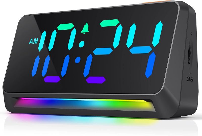 Photo 1 of [RGB] Super Loud Alarm Clock for Bedroom, Heavy Sleepers, Adults | Dynamic RGB Color Changing Clock for Teens, Kids | Small Bedside Digital Clock with LED Display, Atmosphere Light, USB Charger
